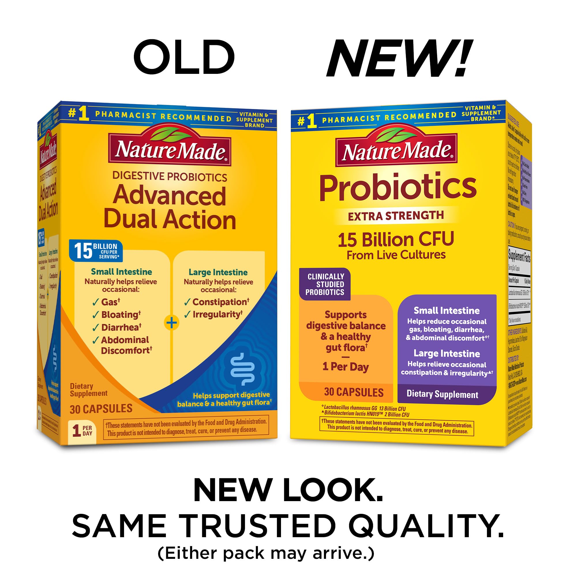 Nature Made Probiotics capsules close-up highlighting 15B CFU per serving