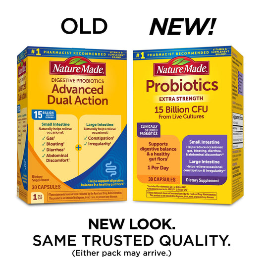 Nature Made Probiotics capsules close-up highlighting 15B CFU per serving