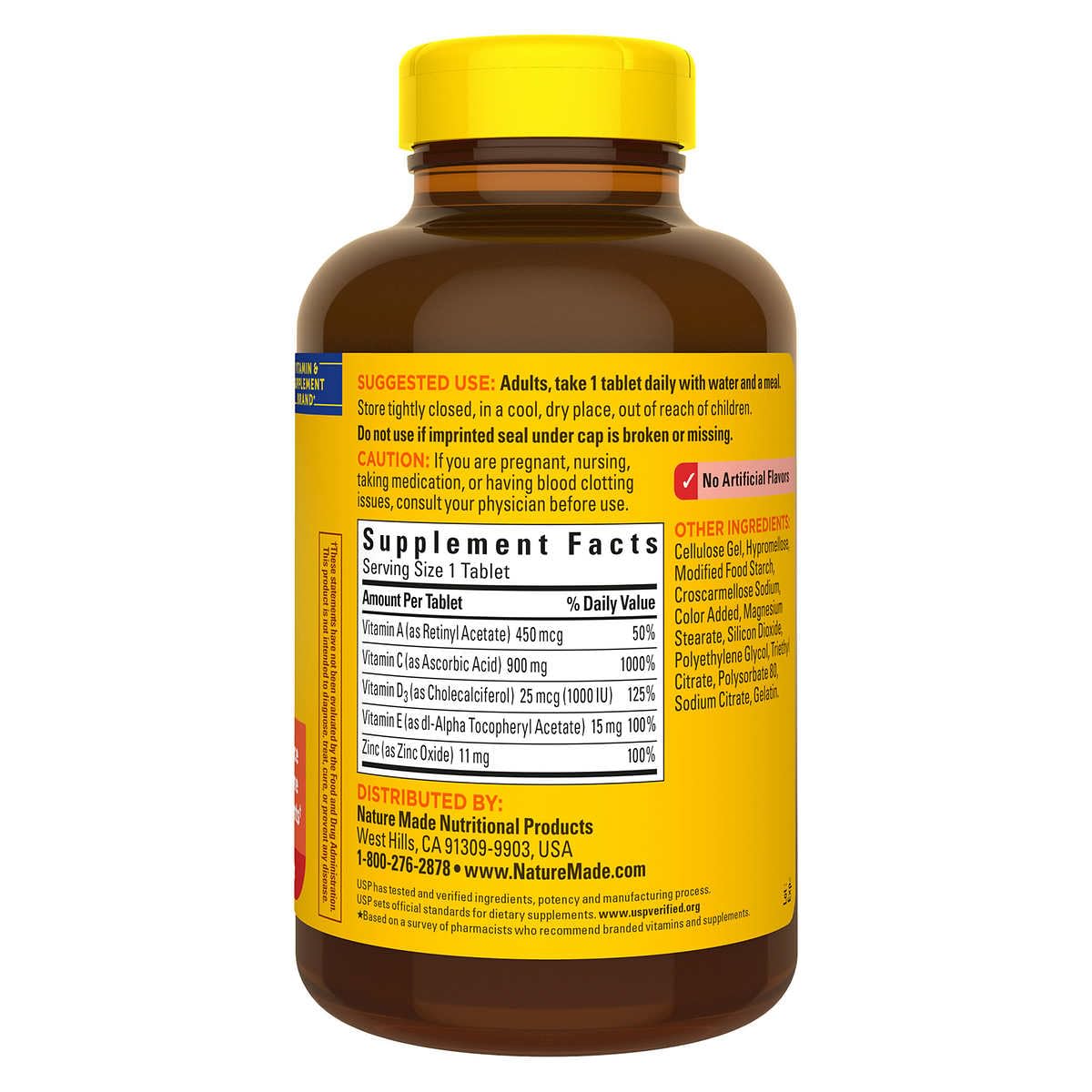 Nature Made Super C pills with D3 and zinc highlighting antioxidant nutrients for daily use.
