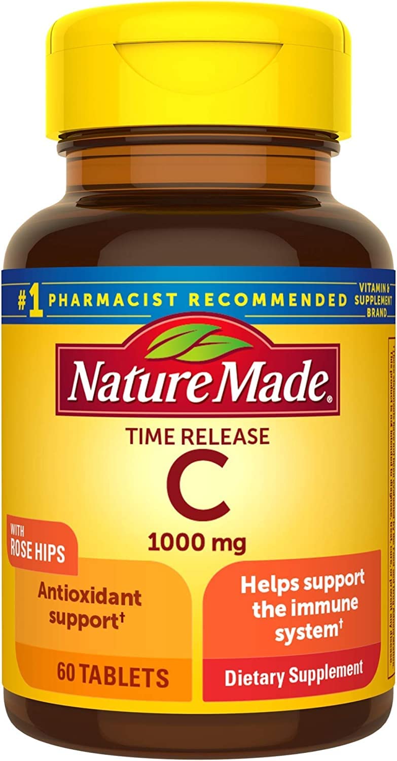 Nature Made Time-Release Vitamin C with Rose Hips bottle for steady daily vitamin intake.