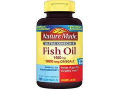 Nature Made Ultra Omega-3 bottle with burpless softgels for heart-healthy omega-3 intake.