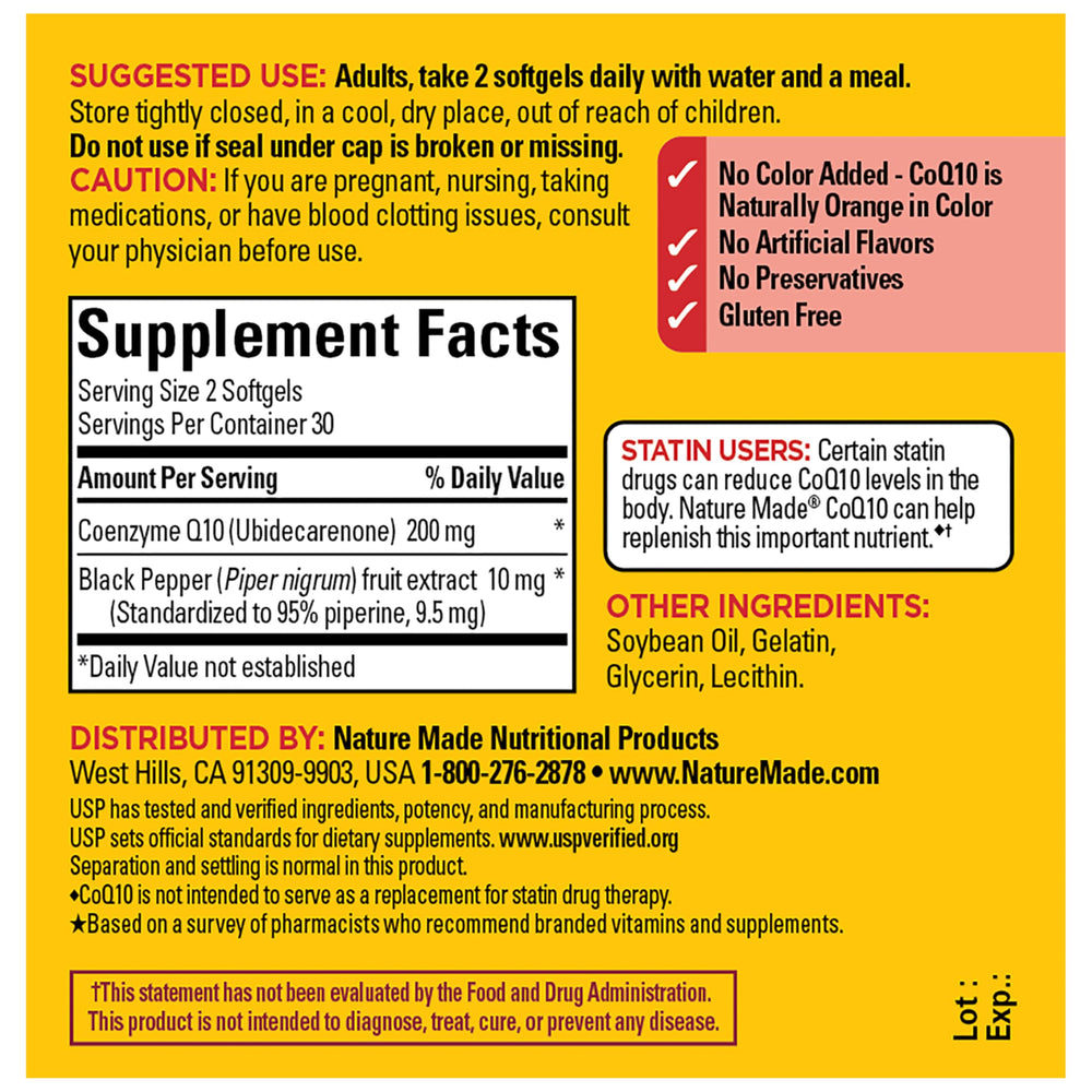 US Pharmacopeia verified seal alongside Nature Made branding.