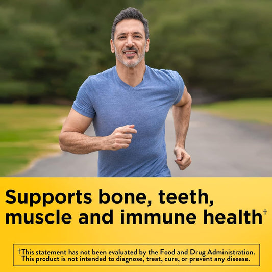 Nature Made Vitamin D3 10000 IU softgels label highlights daily use and high potency.