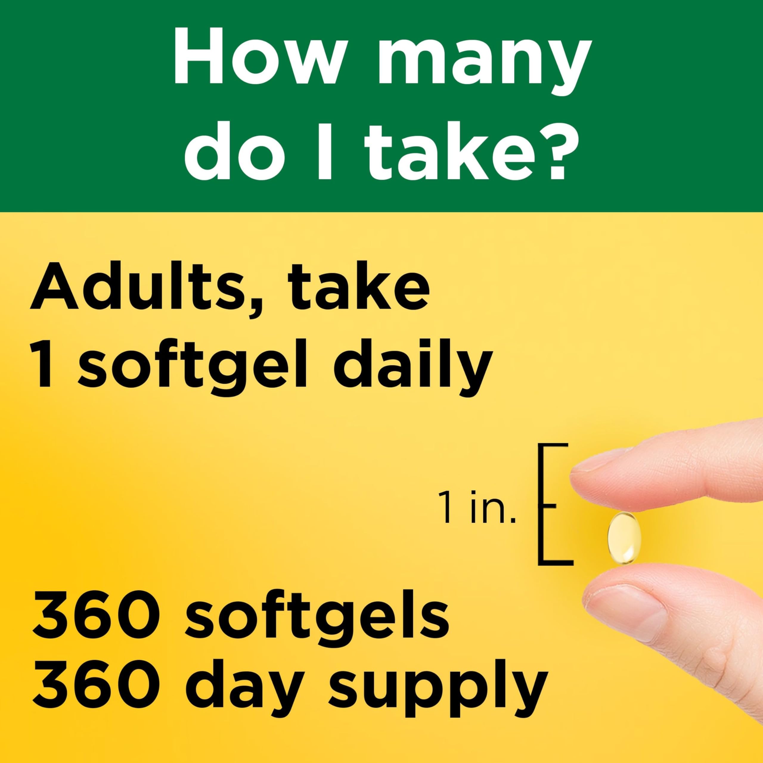 Nature Made Vitamin D3 5000 IU bottle with meal context for daily intake