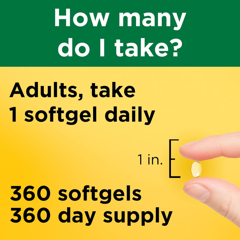 Nature Made Vitamin D3 5000 IU bottle with meal context for daily intake