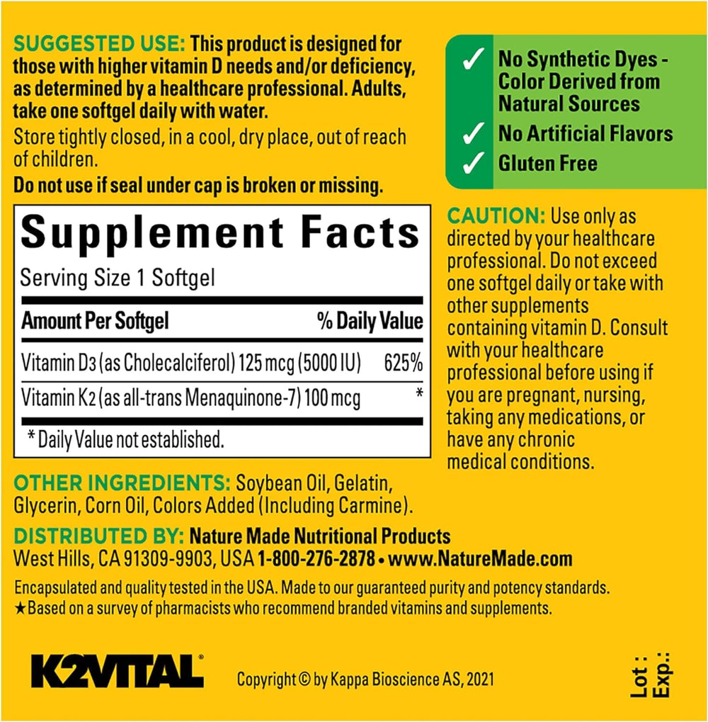 Nature Made Vitamin D3 K2 softgels in a morning routine setup