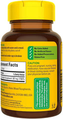 Nature Made Vitamin E label close-up showing gluten-free and no artificial additives.