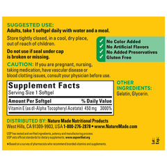 Nature Made Vitamin E label close-up highlighting dl-alpha tocopherol potency
