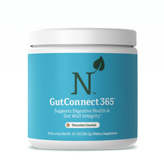 Nature M.D. GutConnect 365 chocolate coconut container for convenient daily gut support.