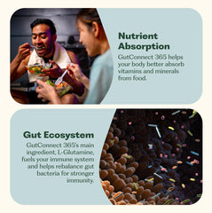 Nature M.D. GutConnect 365 label close-up, highlighting non-GMO and soy-free features.