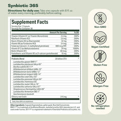 Nature M.D. Synbiotic 365 packaging label emphasizing vegan and non-GMO