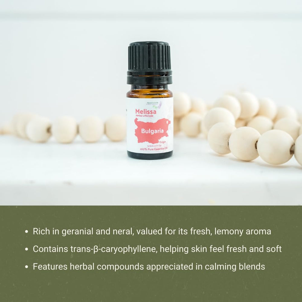 Nature Packaged Melissa essential oil close-up highlighting clarity.