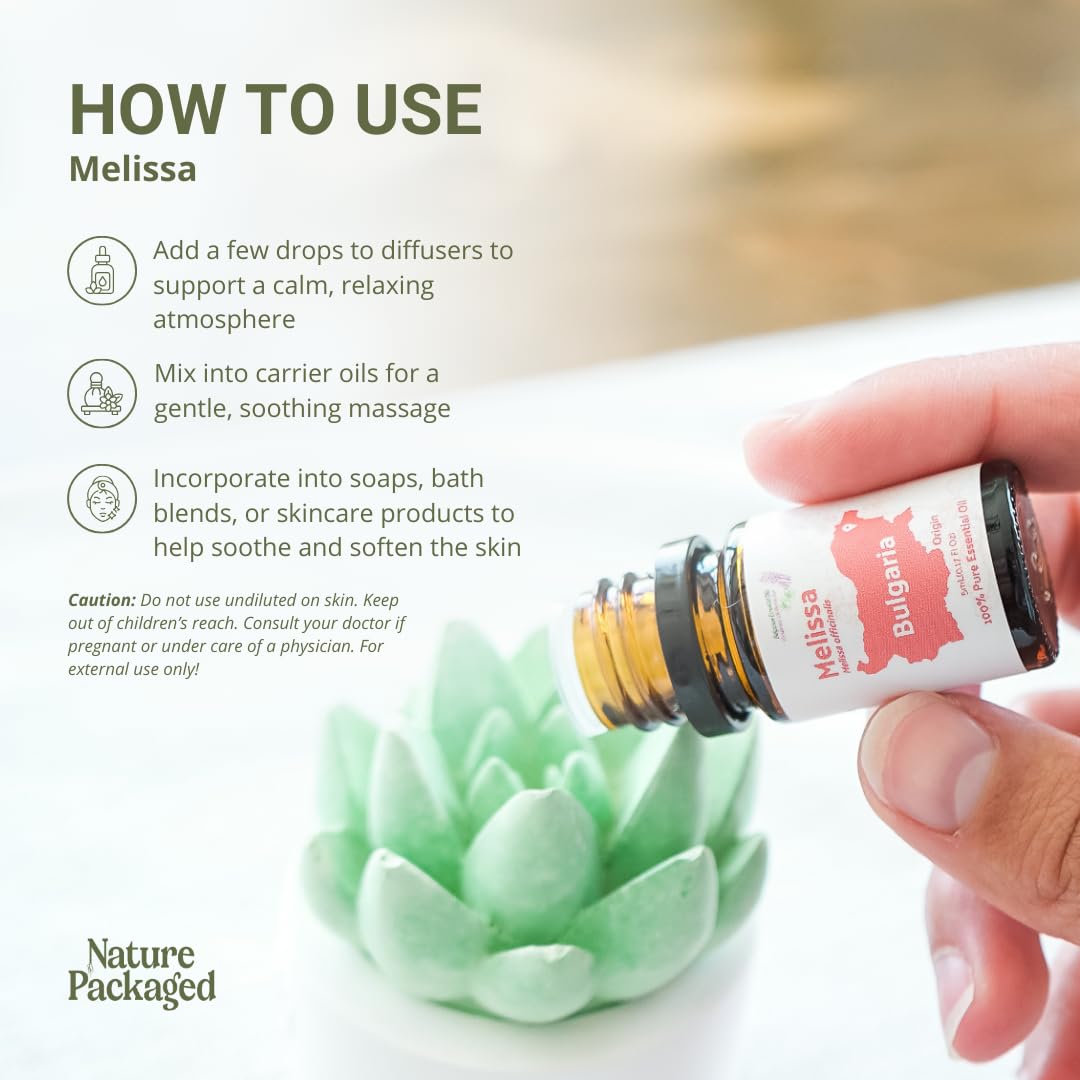 Nature Packaged Melissa essential oil roller for skincare application.