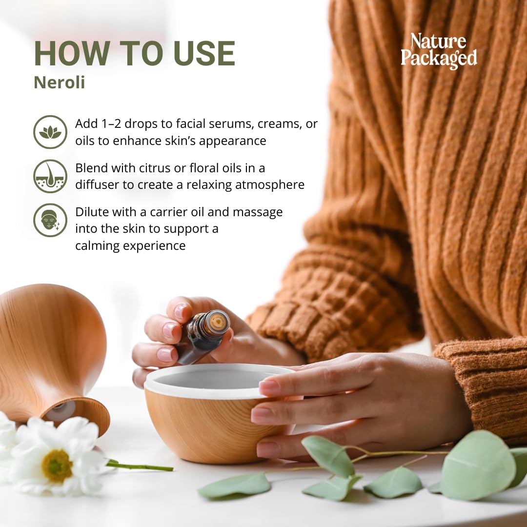 Nature Packaged Neroli oil ideal for a relaxing bath experience.