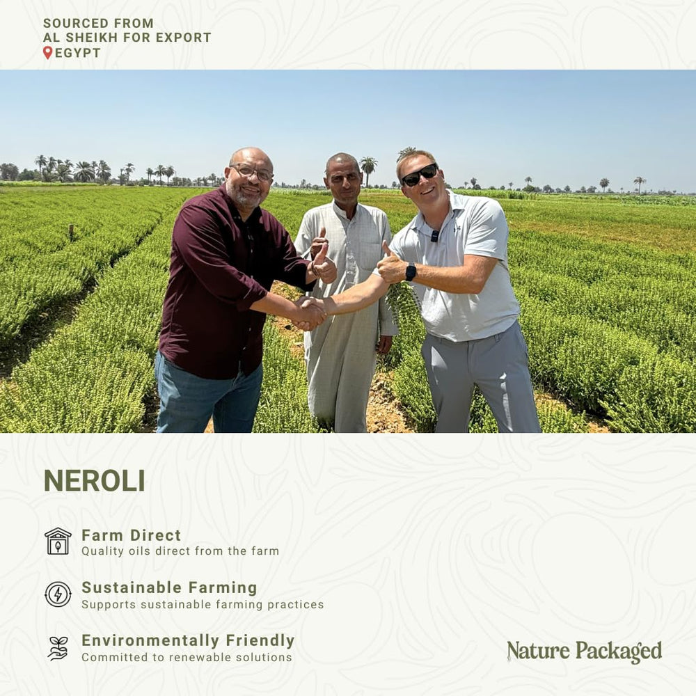 Nature Packaged Neroli oil used in a skincare blend for DIY beauty projects.