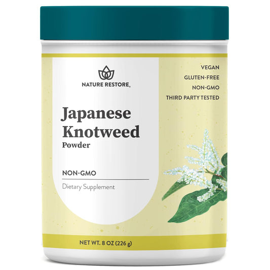 Nature Restore Japanese Knotweed powder bottle for easy daily use with resveratrol
