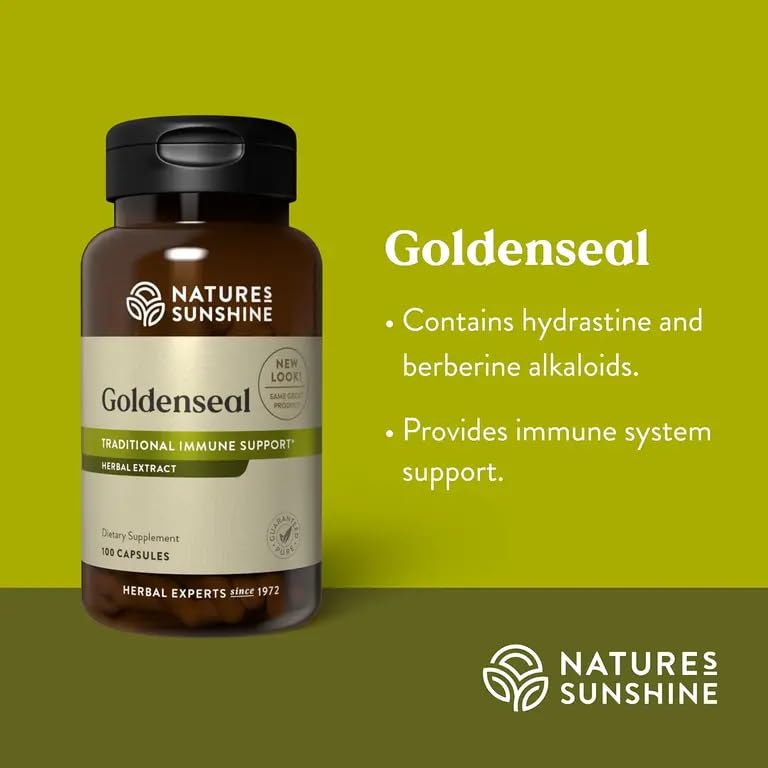 Close-up of Golden Seal capsules highlights easy, consistent daily use of this herbal supplement.