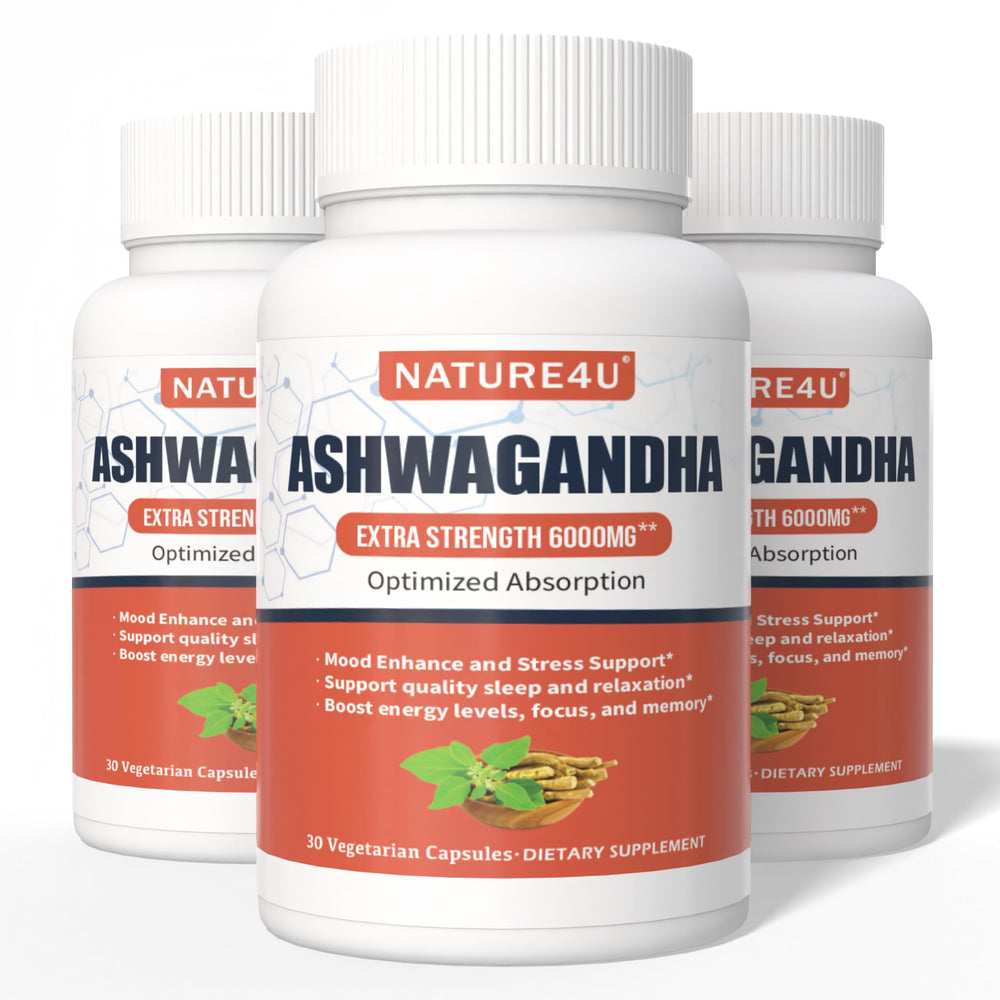 Nature4U Ashwagandha bottle for daily stress support and calm focus.