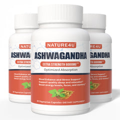 Nature4U Ashwagandha bottle for daily stress support and calm focus.