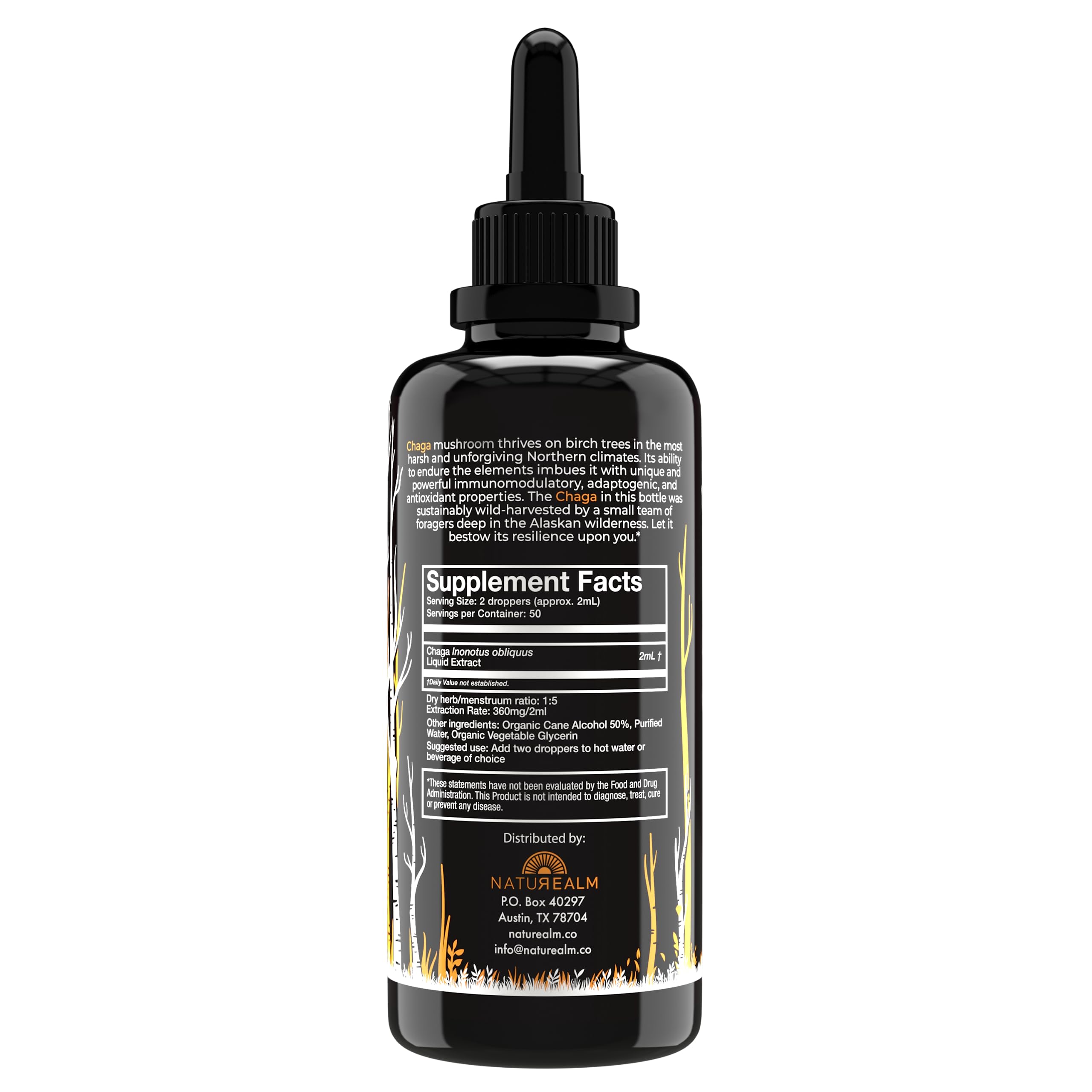 Naturealm Chaga tincture dropper ready for daily use in wellness routine