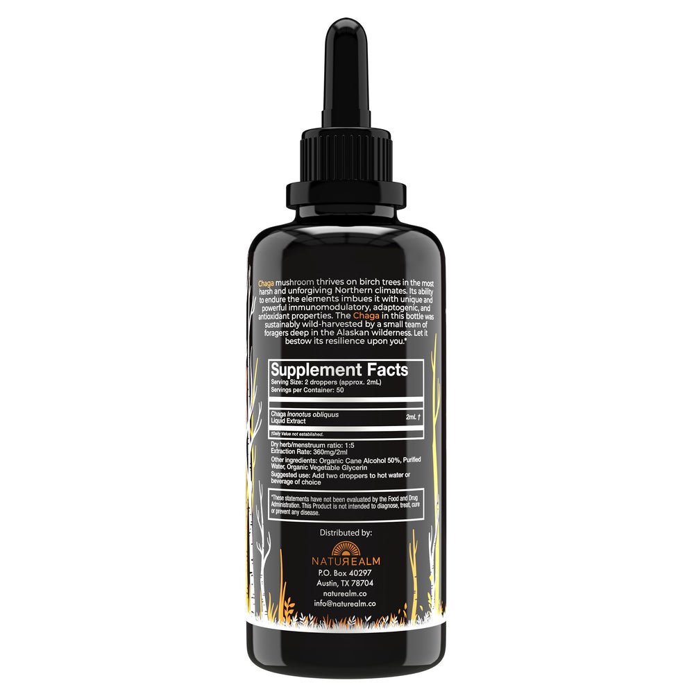 Naturealm Chaga tincture dropper ready for daily use in wellness routine