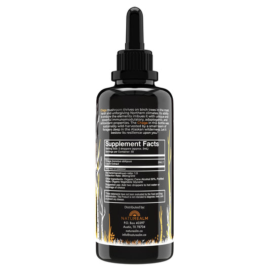 Naturealm Chaga tincture dropper ready for daily use in wellness routine