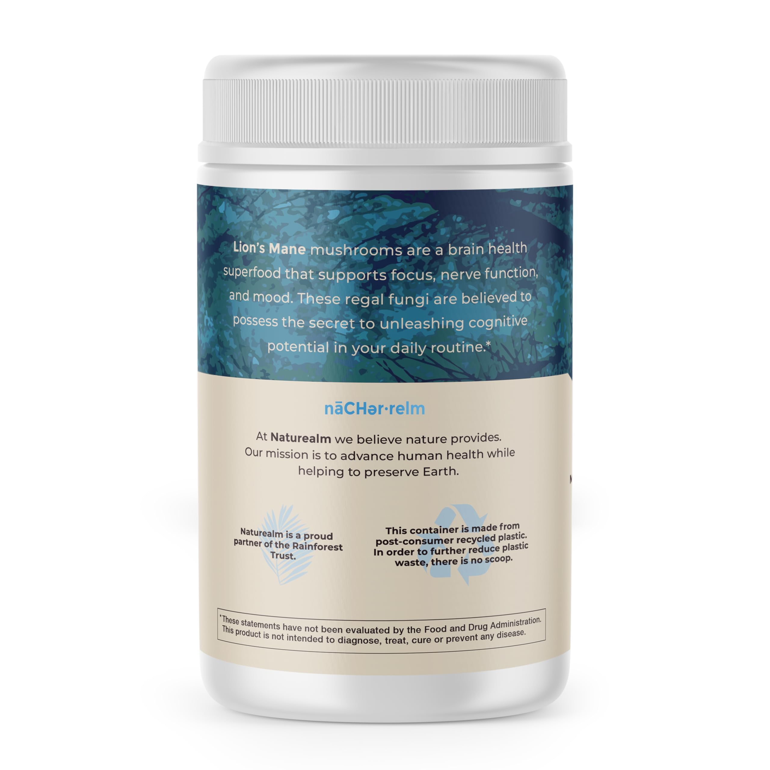 Naturealm Lions Mane powder with spoon easily blends into coffee for daily focus.
