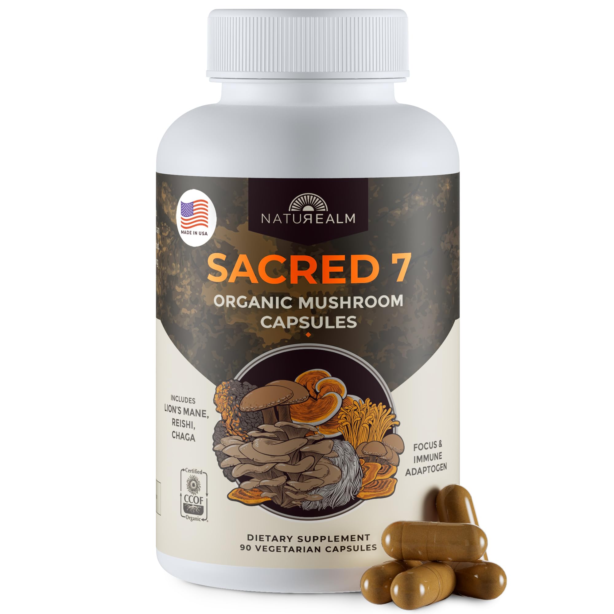 Naturealm Sacred 7 bottle with capsules for daily immune support.