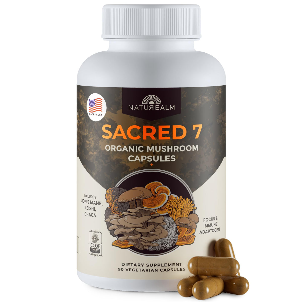 Naturealm Sacred 7 bottle with capsules for daily immune support.