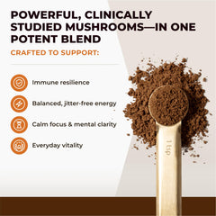 Coffee mug with Sacred 7 powder ready to mix for focus