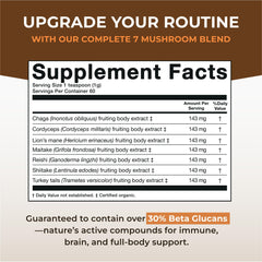 Naturealm Sacred 7 Mushroom Powder GMP facility label indicates strict quality standards.