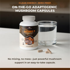 Naturealm Sacred 7 Reishi and Chaga capsules in the blend.