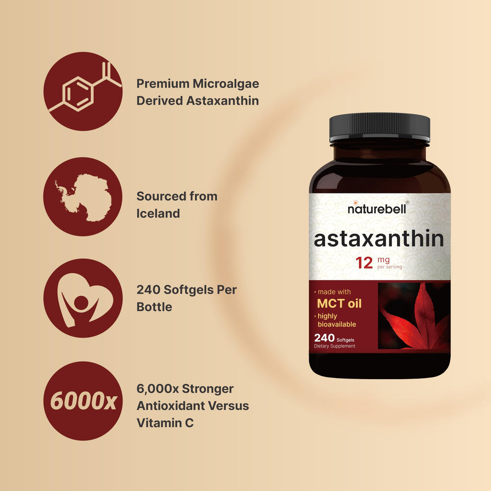 NatureBell astaxanthin softgels with MCT oil illustrating enhanced absorption