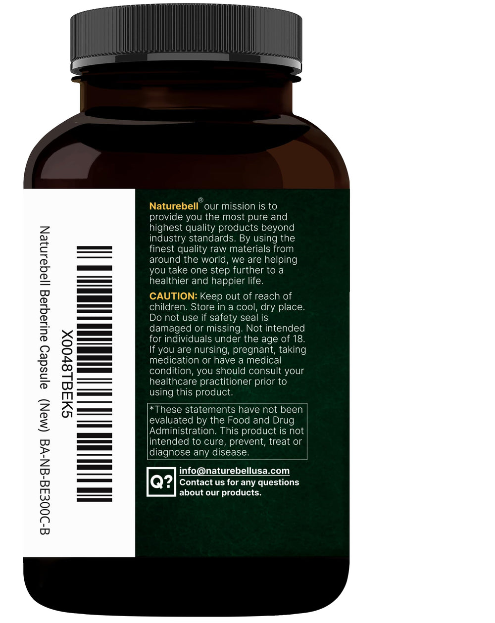 NatureBell Berberine 500mg capsule close-up emphasizes high-quality extract.