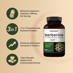 NatureBell Berberine bottle close-up showing vegan, non-GMO formulation.