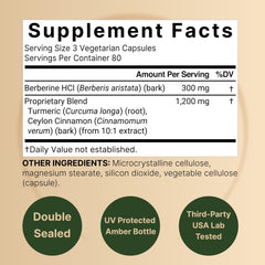 NatureBell Berberine capsules with cinnamon and turmeric promote metabolic balance.