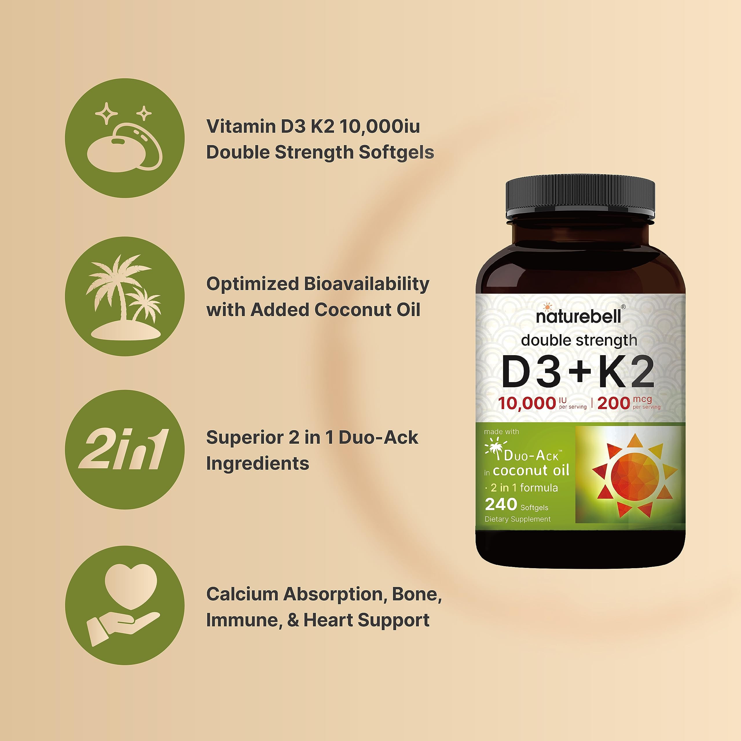 NatureBell coconut oil infused softgels promoting better absorption of fat-soluble vitamins.