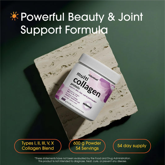 NatureBell collagen powder poured into a glass for easy daily mixing.