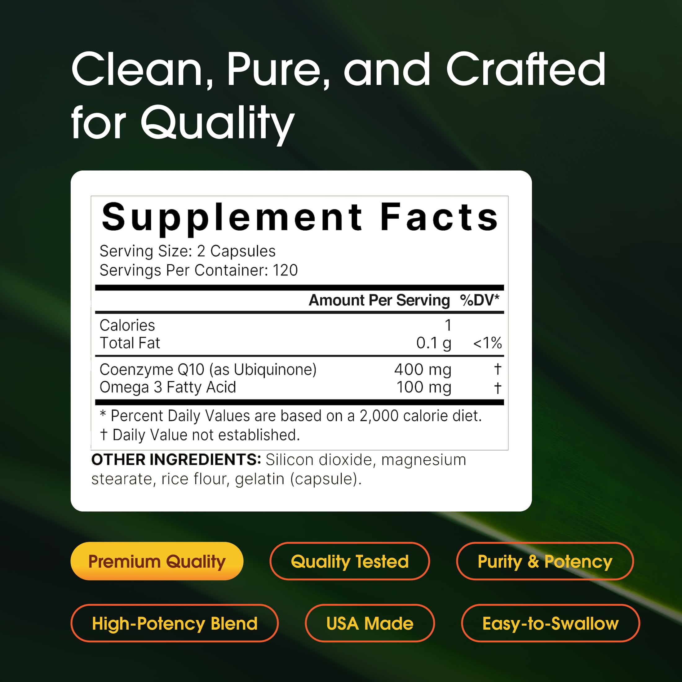 NatureBell CoQ10 Omega label zoom highlights purity and third-party testing.