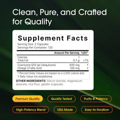NatureBell CoQ10 Omega label zoom highlights purity and third-party testing.