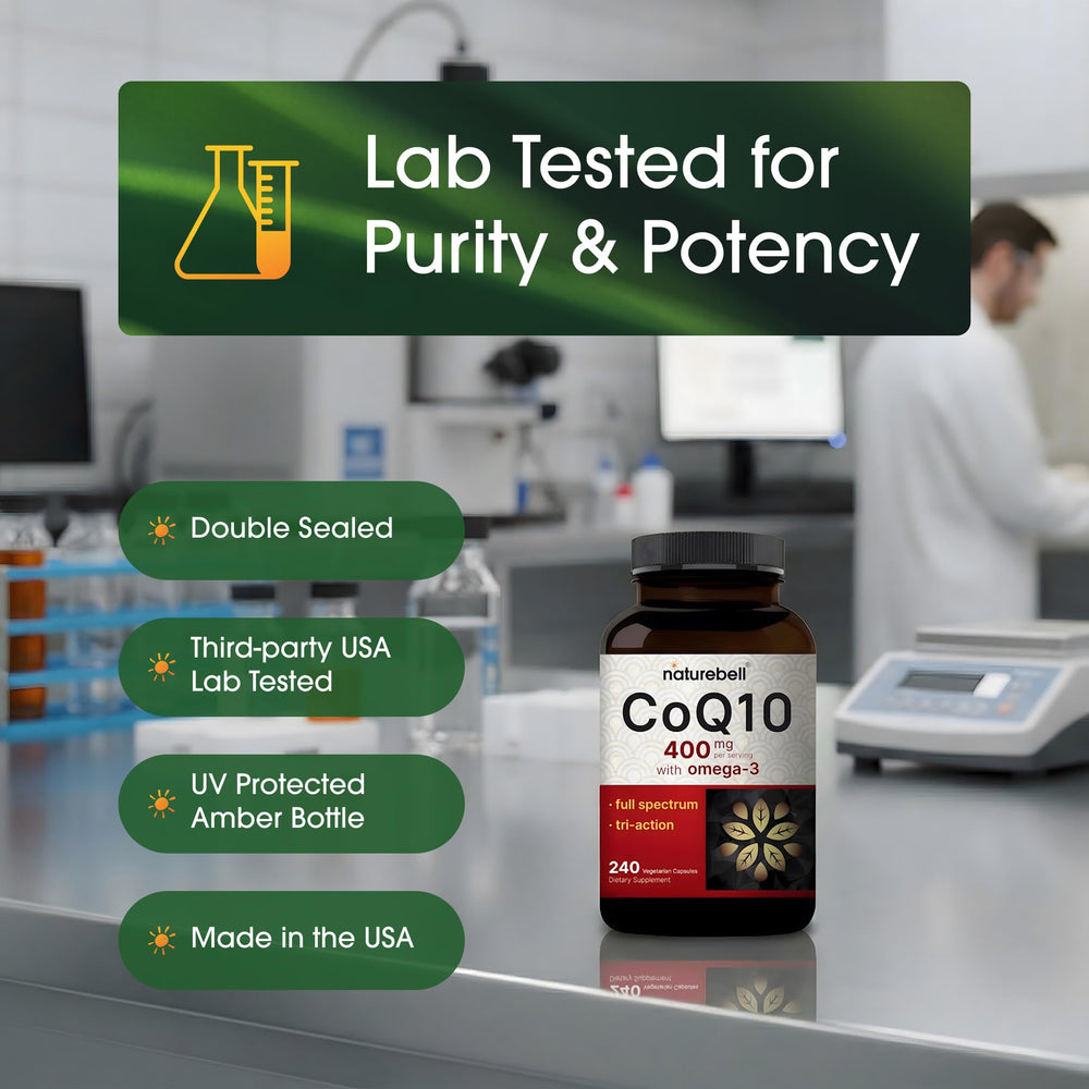 NatureBell CoQ10 Omega packaging back displays supplement facts.