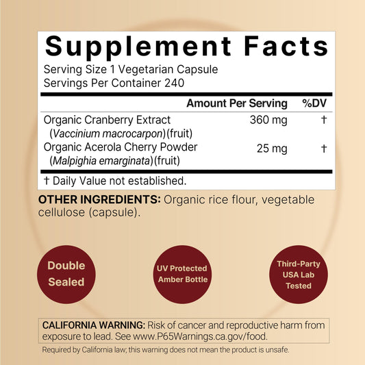 NatureBell cranberry acerola capsules close-up, convenient daily supplement