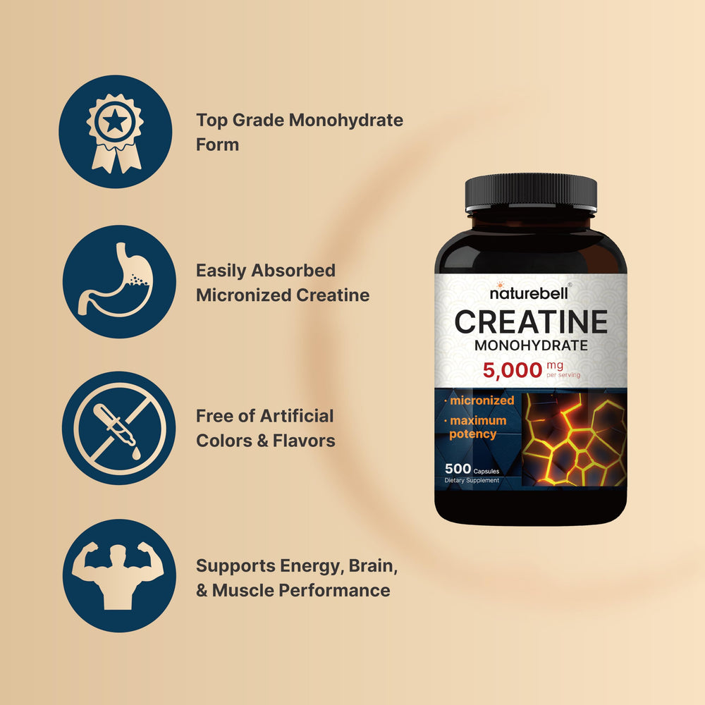 NatureBell capsules in hand suggest portable pre-workout support.