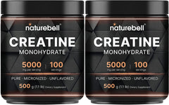 NatureBell creatine powder bottle shows 500 g container for high-potency workouts