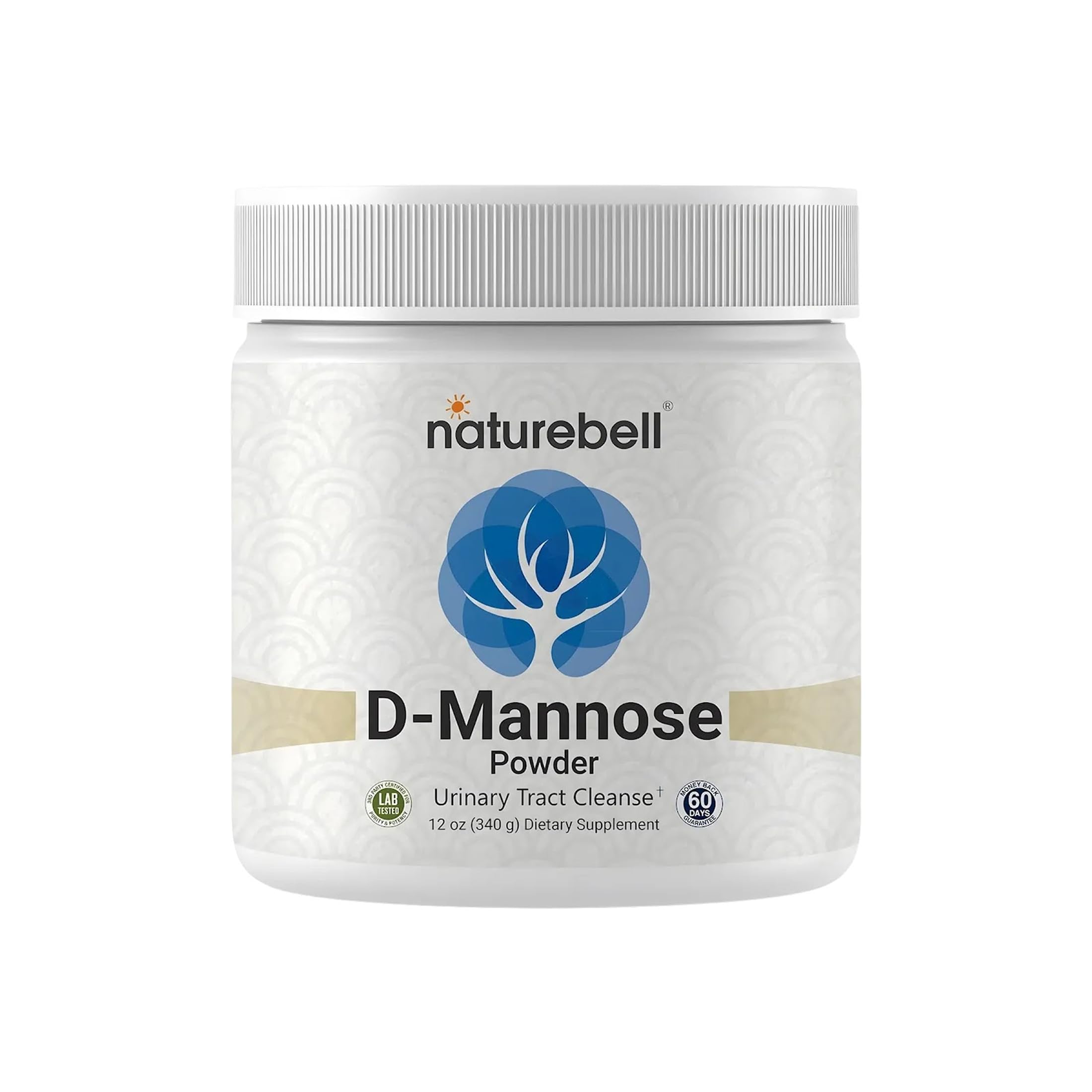 NatureBell D-Mannose powder jar highlights pure, filler-free formula for daily urinary wellness.