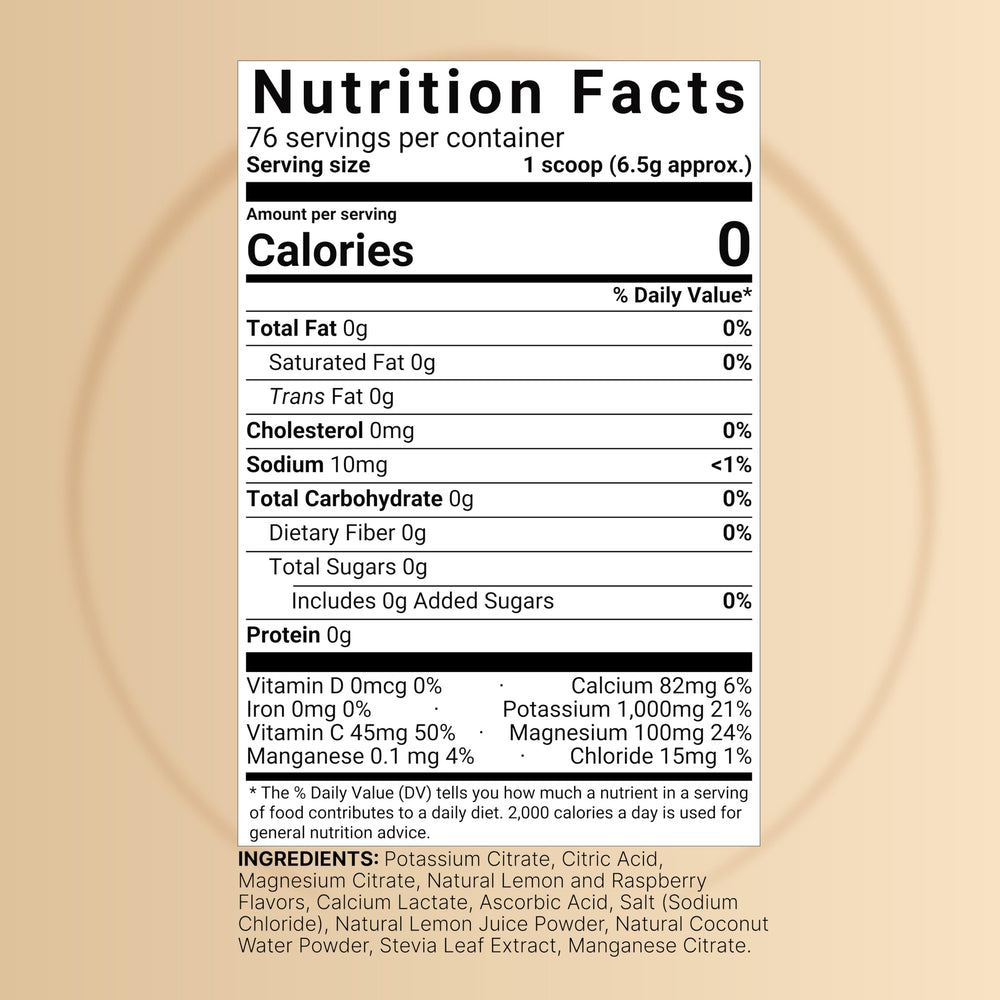 NatureBell Electrolytes Powder lemon raspberry flavor label highlighting keto-friendly sugar-free option