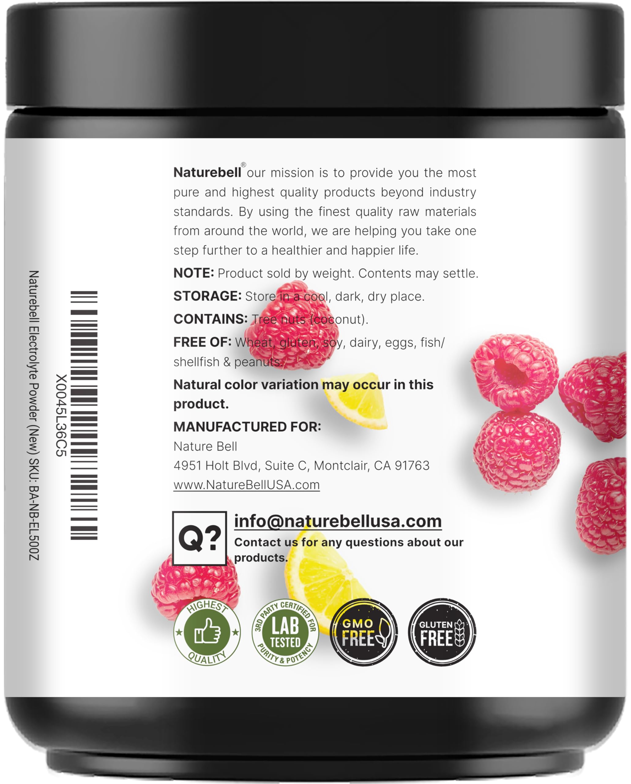 NatureBell Electrolytes Powder sugar-free label shown for keto hydration