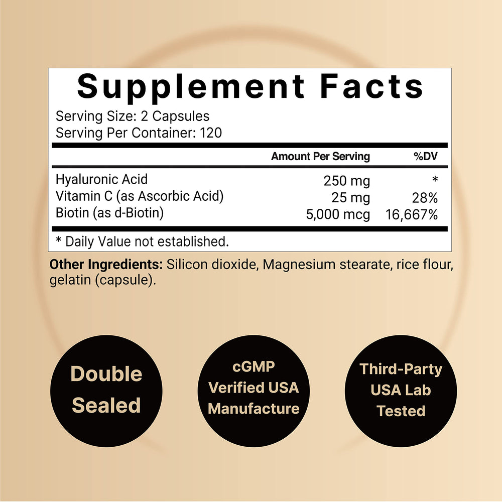 NatureBell hyaluronic acid capsules being poured for daily hydration.