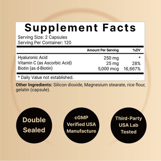 NatureBell hyaluronic acid capsules being poured for daily hydration.