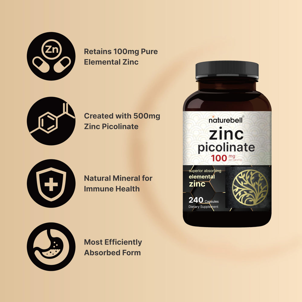 NatureBell immune-support zinc 100mg bottle for on-the-go routine.